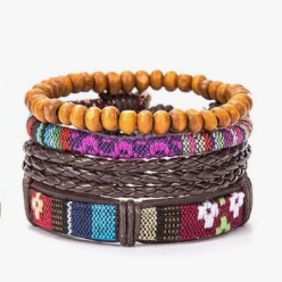 Men's leather bracelets set 4pc new e52 - Picture 1 of 1